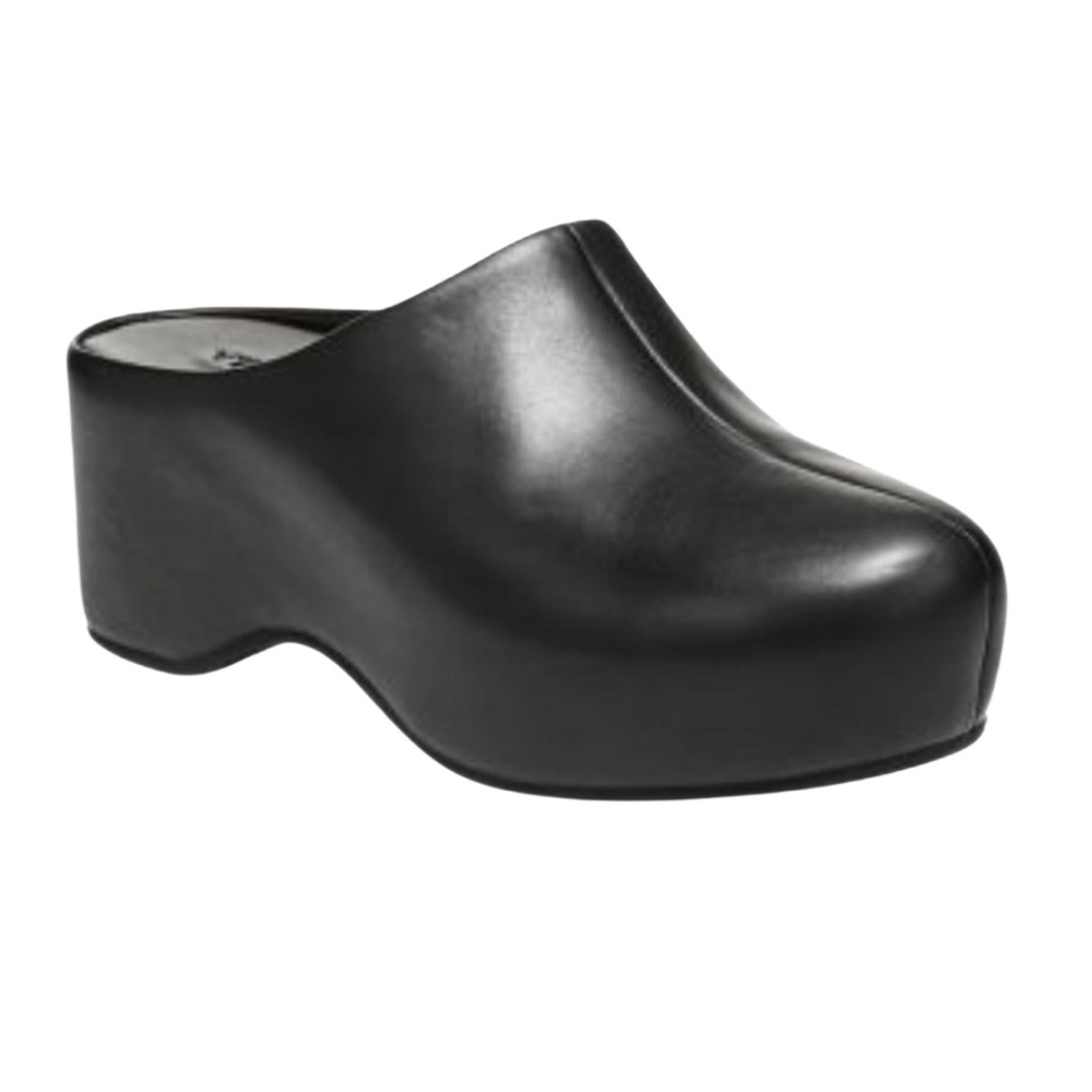 VINCE Isa Black Leather Mule Women Platform Wedge Clogs Size 7.5